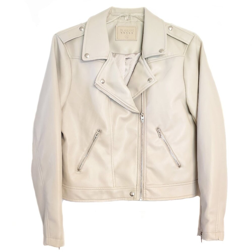 Blank NYC Cream Leather Moto Jacket